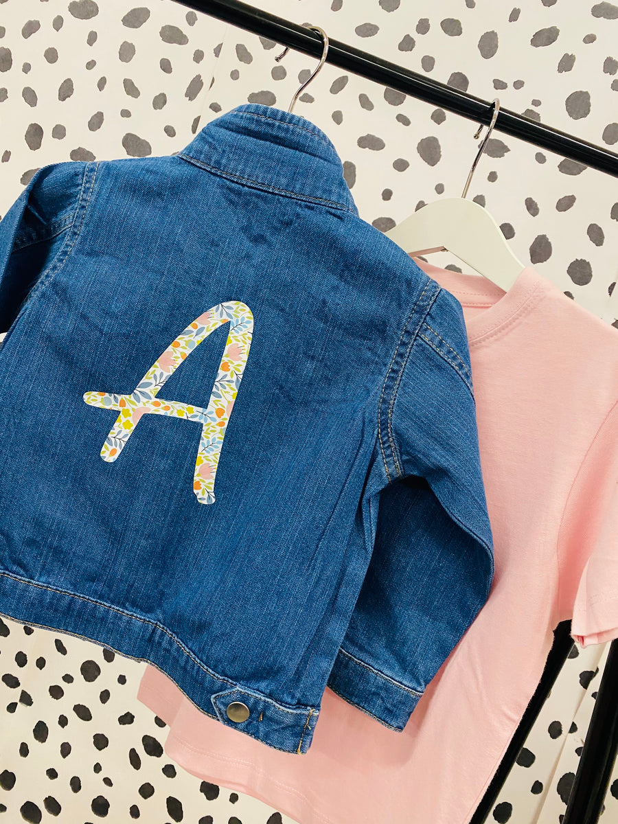 Floral initial denim jacket – DollyPegBoutique